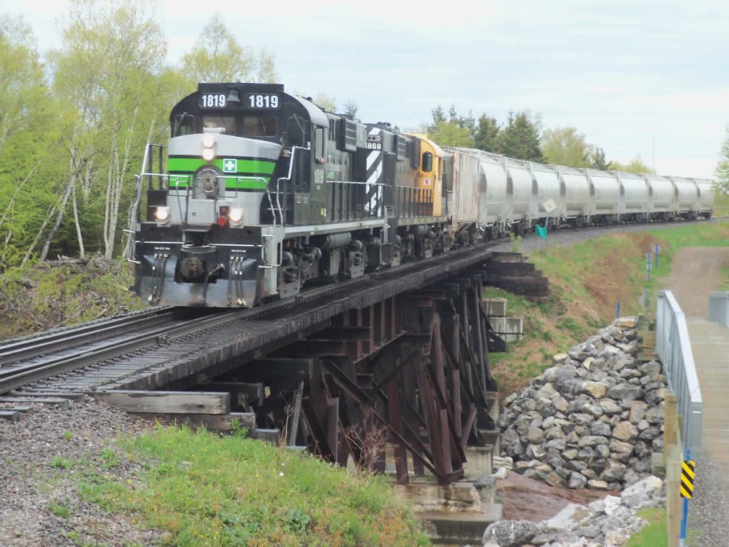 Westbound cement train in Carleton-sur-Mer Mile 41 Cascapedia Subdivision.