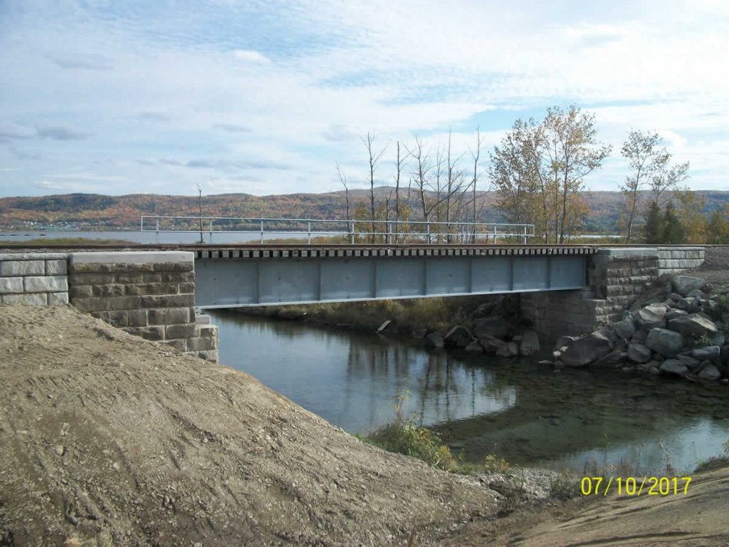 New railroad bridge at Restigouche South East constructed in 2017. Mile 9 Cascapedia Subdivision.