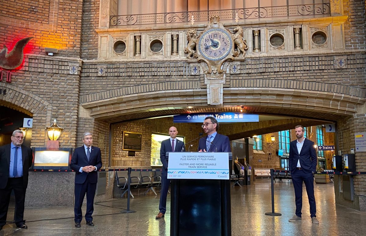 Federal Minister of Transport Omar Alghabra making an announcement regarding High Frequency Rail on July 6, 2021