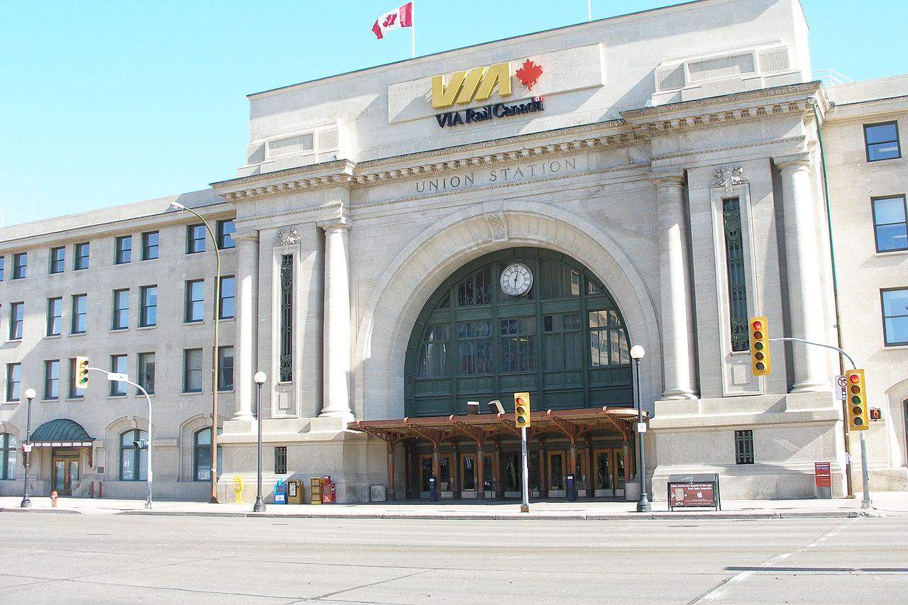 Winnipeg Union Station seen from the street entrance
